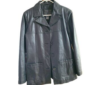 P2869-NWOT Route 66 Black Leather Jacket with Buttons, Pockets, Lined, SZ M